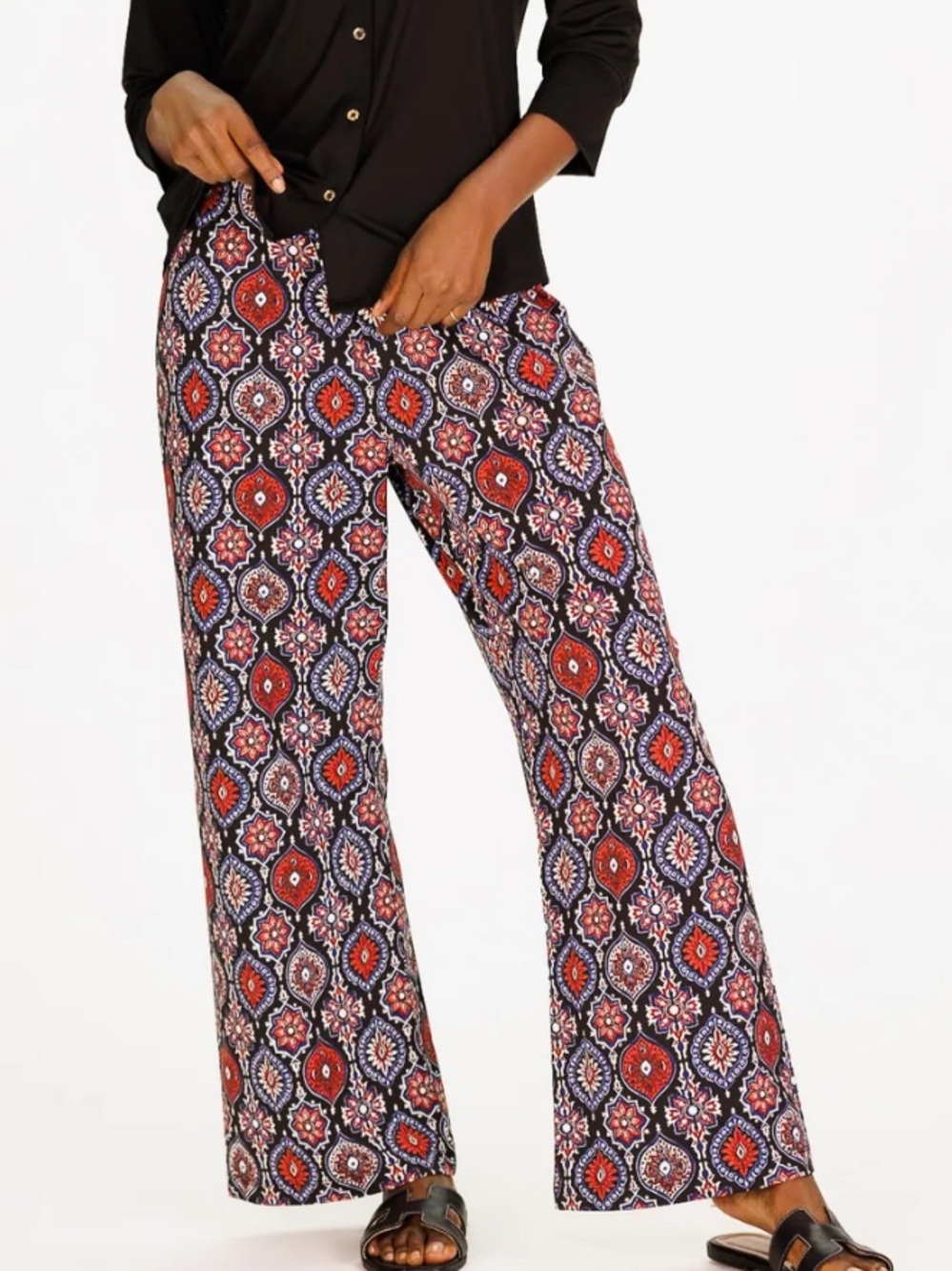 Duffield Lane Peri Pant Medallion Print Geometric Pull-On Wide Leg Pants Size M